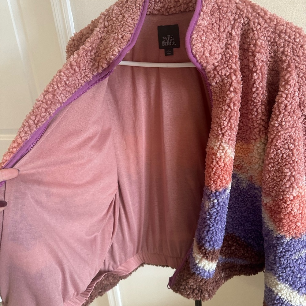 Wild Fable Full Zip Teddy Sherpa Pink Landscape Jacket - Picture 8 of 11